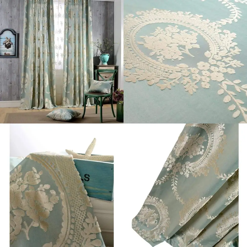 

Luxury European-Style Semi-Blackout Green Curtains, 2 Panels (54W x 96L) for Living Room & Bedroom