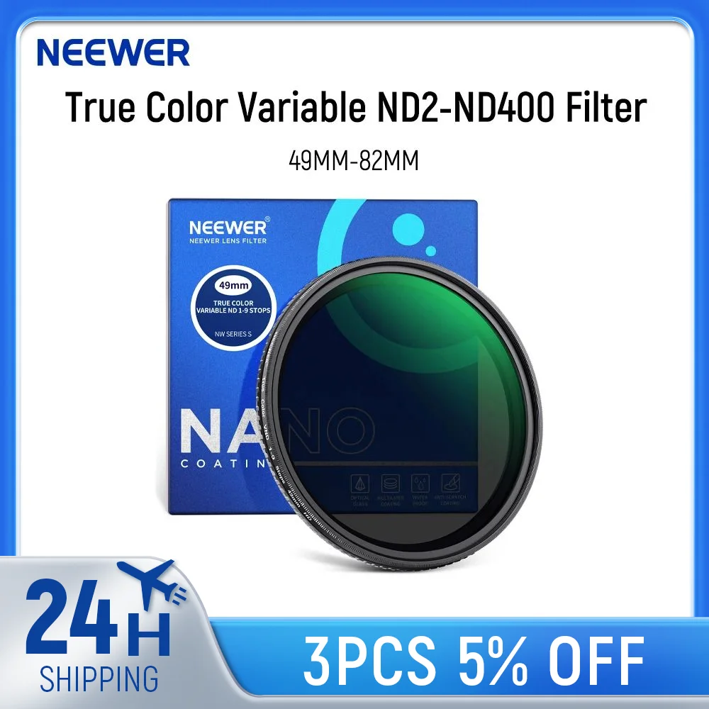 

NEEWER True Colors Variable ND2-ND400 Filter,Hard Stops Adjustable Neutral Density VND Filter with Multi Coated HD Optical Glass