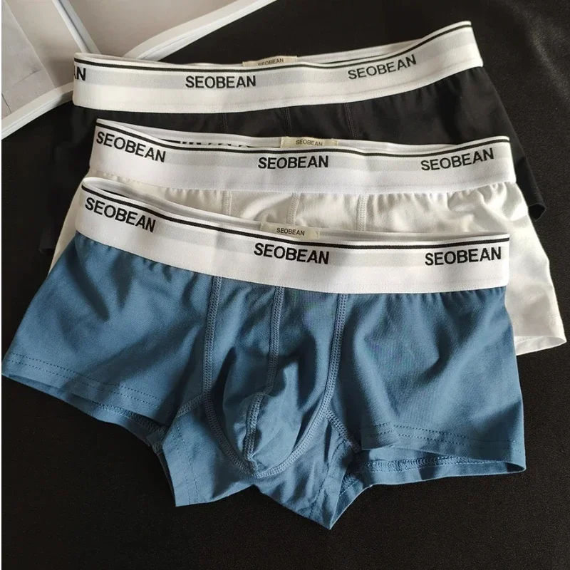 

SEOBEAN 3PCS Men's Underpants Boxershorts Elastic Waistband Breathable Comfortable Cotton Men Boxers for Daily Wear