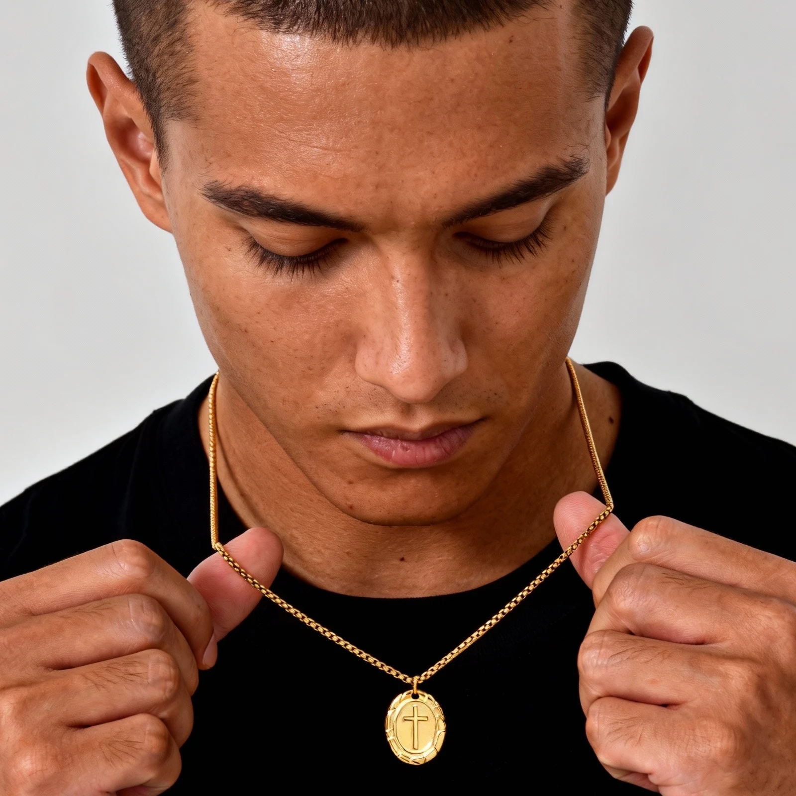 Herren Retro Silber Farbe Edelstahl Kreuz Anhänger Halsketten, Neue Punk Religiöser Glaube Kragen Geschenke für Ihn Schmuck – Detail 1