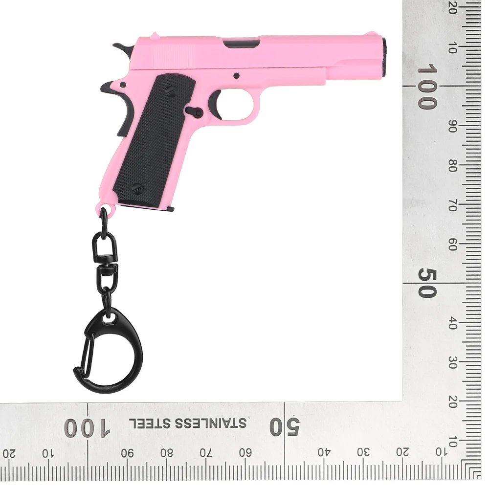 1911-Pink Mini Gun Keychain 1:4 Miniature Gun Shape Pistol Keyring Pendant Ornament Gift for Army Fan Model Collection