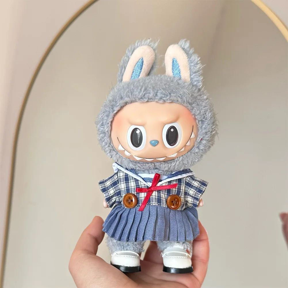 Mini Plush Doll'S Clothes Outfit Accessories For Korea Kpop Exo 15-17cm Labubu Idol V1 V2 Plaid sailor skirt dress Clothing Gift