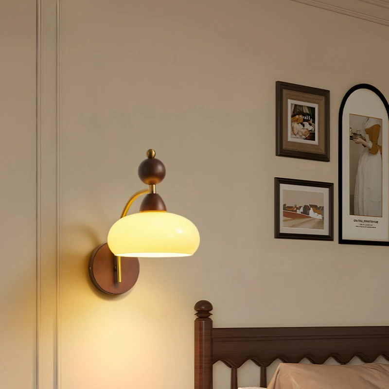 

Modern Retro Bedside Lamp Solid Wood Bedroom Wall Lamp Living Room Background Wall Study Staircase Vintage LED Wall Light