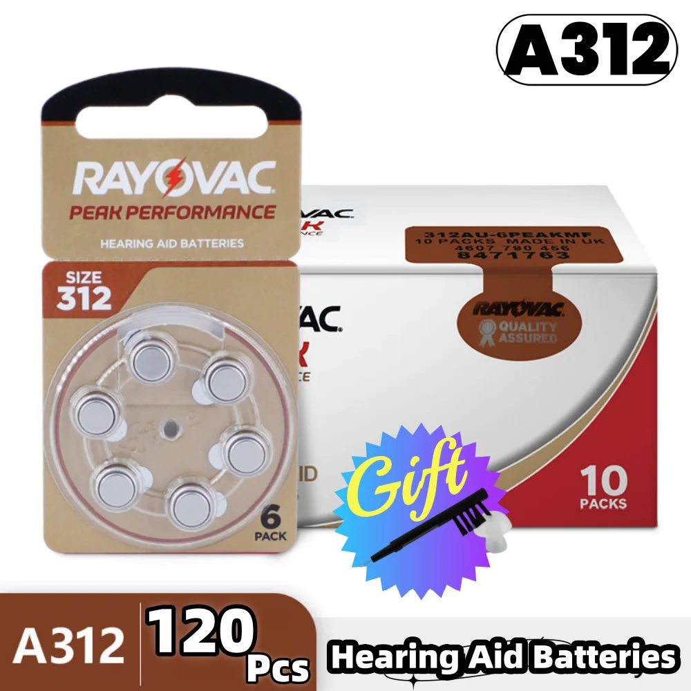 120PCS Hearing Aid Batteries RAYOVAC PEAK 1.45V 312 312A A312 PR41 Zinc Air Battery For BTE CIC RIC OE Hearing Aids