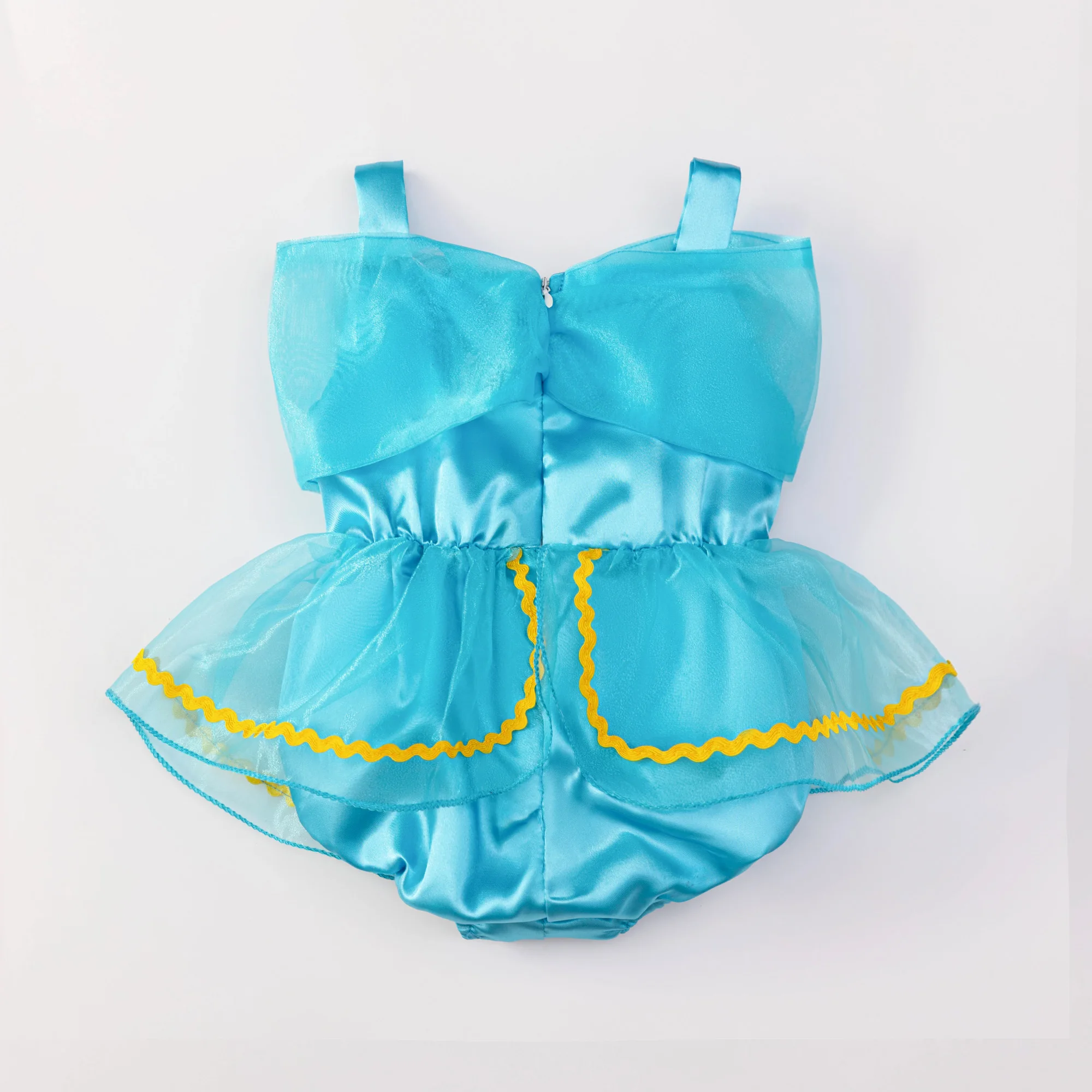 Princess Jasmine Baby Girls Dress Romper Casual Off Shoulder Tulle Crawling Suit Party Blue Short Sleeve Jumpsuits Kids Clothing