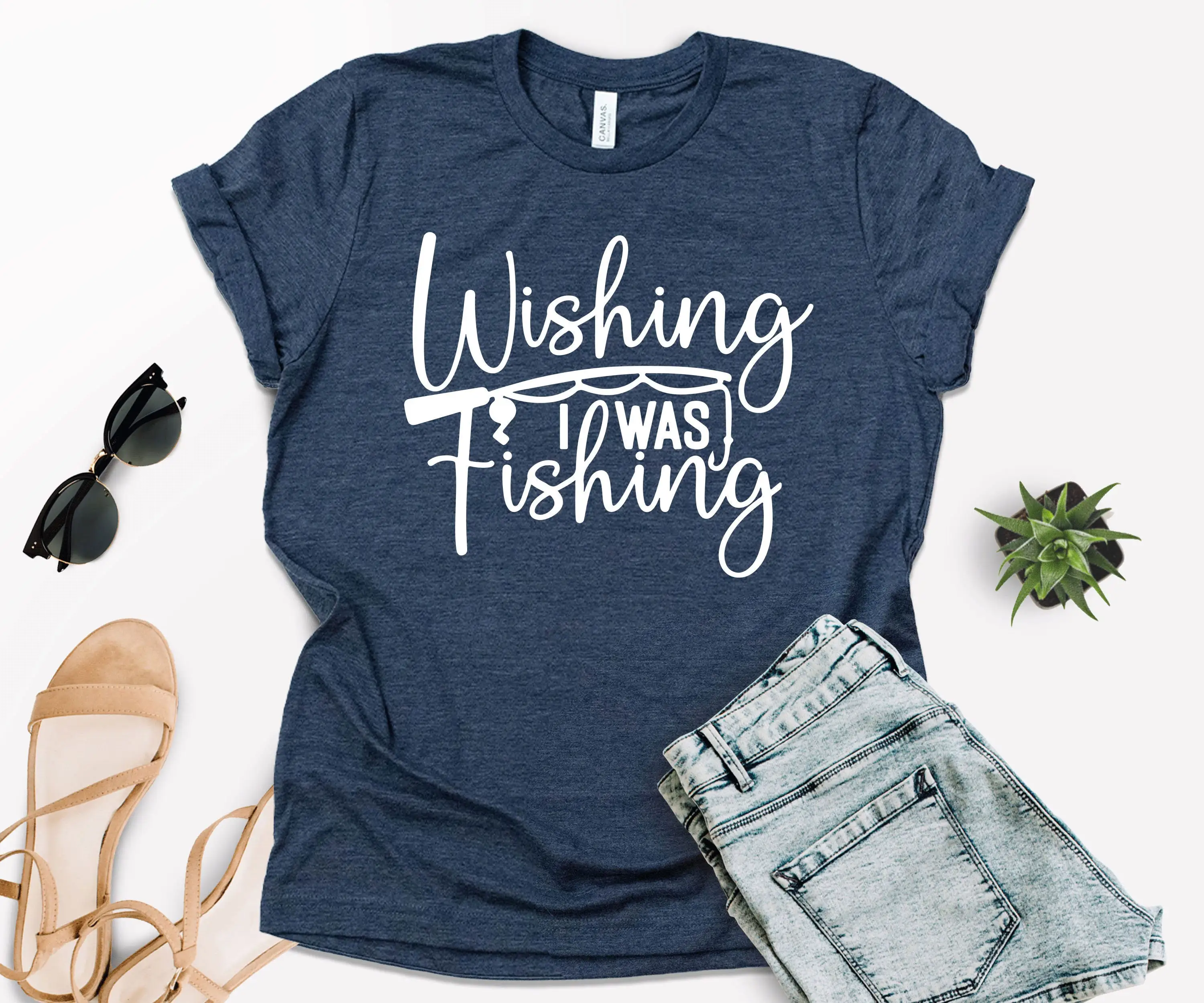 Wishing I Was Fishing T Shirt Camping Lover Funny Dad