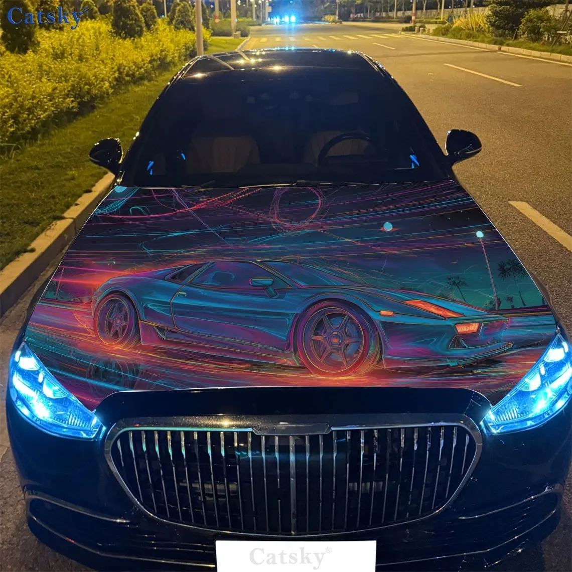 

Крутой принт в стиле киберпанк, наклейки на капот автомобиля, водонепроницаемая самоклеящаяся наклейка на капот автомобиля из ПВХ, защитные наклейки для украшения капота автомобиля, Aut