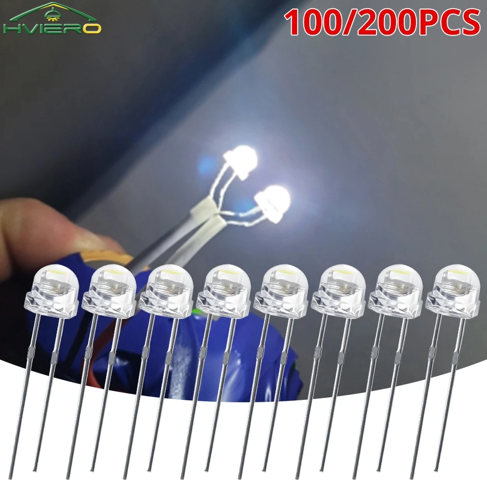 100/200X 5mm Straw Hat Wide Angle LED Light Mini F5 5mm Emitting Diode Ultra Bright Water Clear Bead White Blue Yellow Red Bulb
