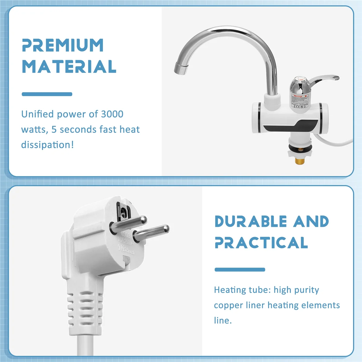 RIRI سخان مياه فوري المطبخ الكهربائي صنبور الماء الساخن سخان الحنفية التدفئة الباردة صنبور Tankless سخان مياه الاتحاد الأوروبي التوصيل