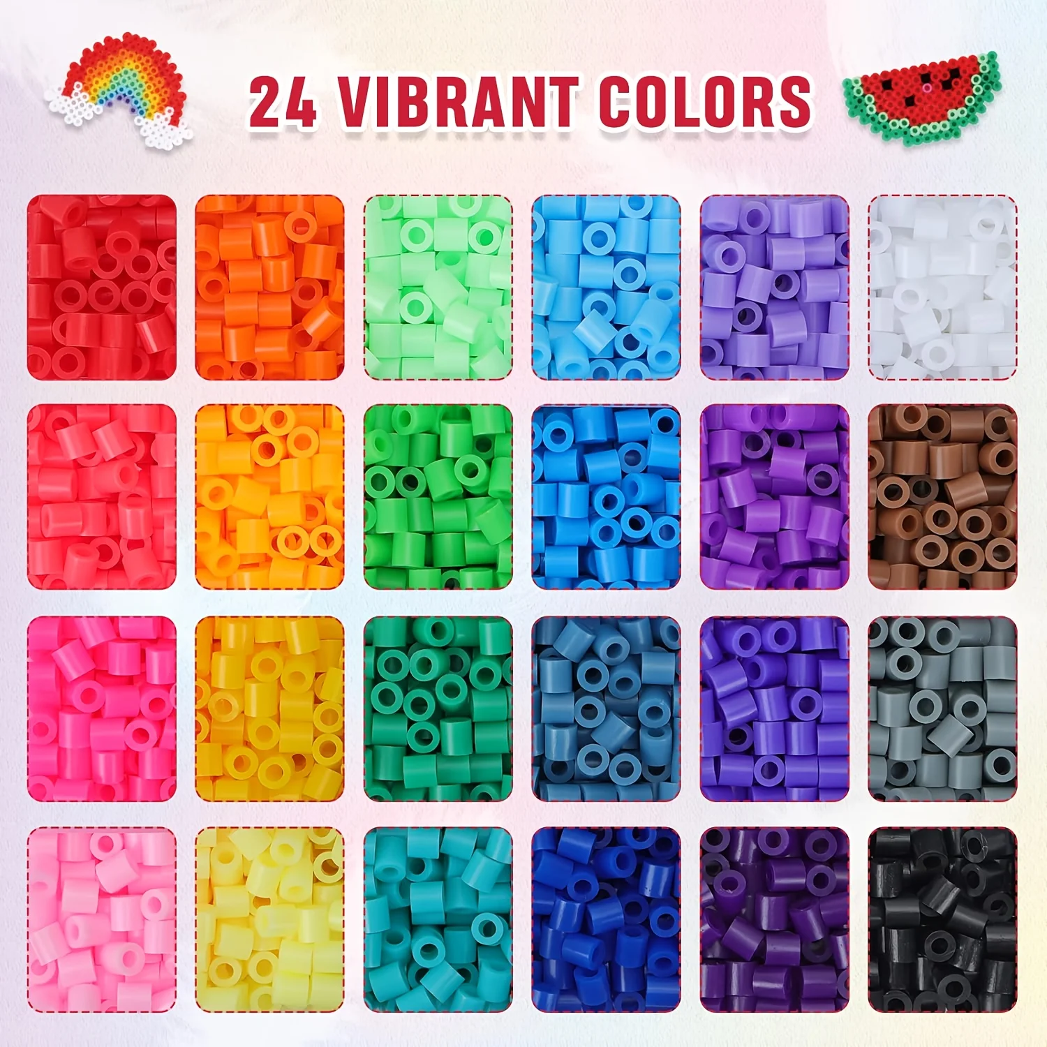 1000pcs 5mm Fuse Beads 24 Assorted Colors Multicolor Bagged Craft Beads for Art and Craft Decorations, DIY Toys Puzzles for Kids