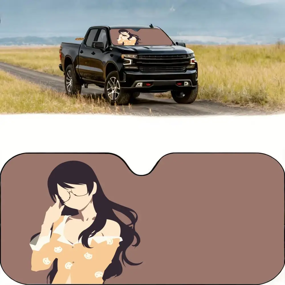 

Cartoon Girl Sun Visor Reusable Aluminum Foil UV Protector Heat Three-layer Insulation Windshield Sunshades