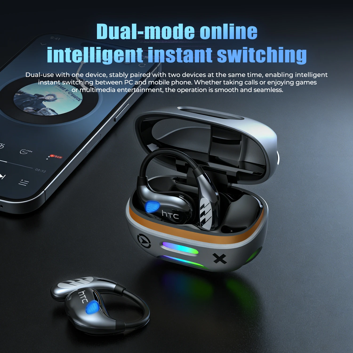 Auriculares Traductor de Idiomas 2026 HTC NE69 AI, Auriculares Inalámbricos con Traductor en Tiempo Real, BT6.0, Baja Latencia para Juegos, Sonido HiFi
