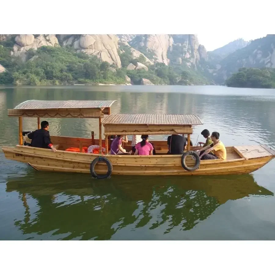 Building wooden boat Solid wood boat Park scenic spot 10-12 Hand rowing