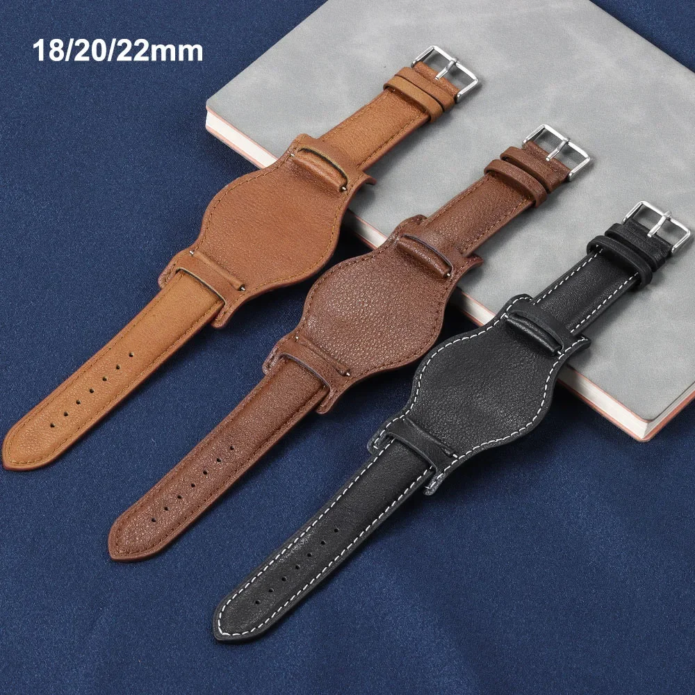 Retro Leather Watch Band 20mm 22mm 18mm Bund Watch Strap Sport Men Replacement Wristband Cowhide Accessories Universal Bracelet