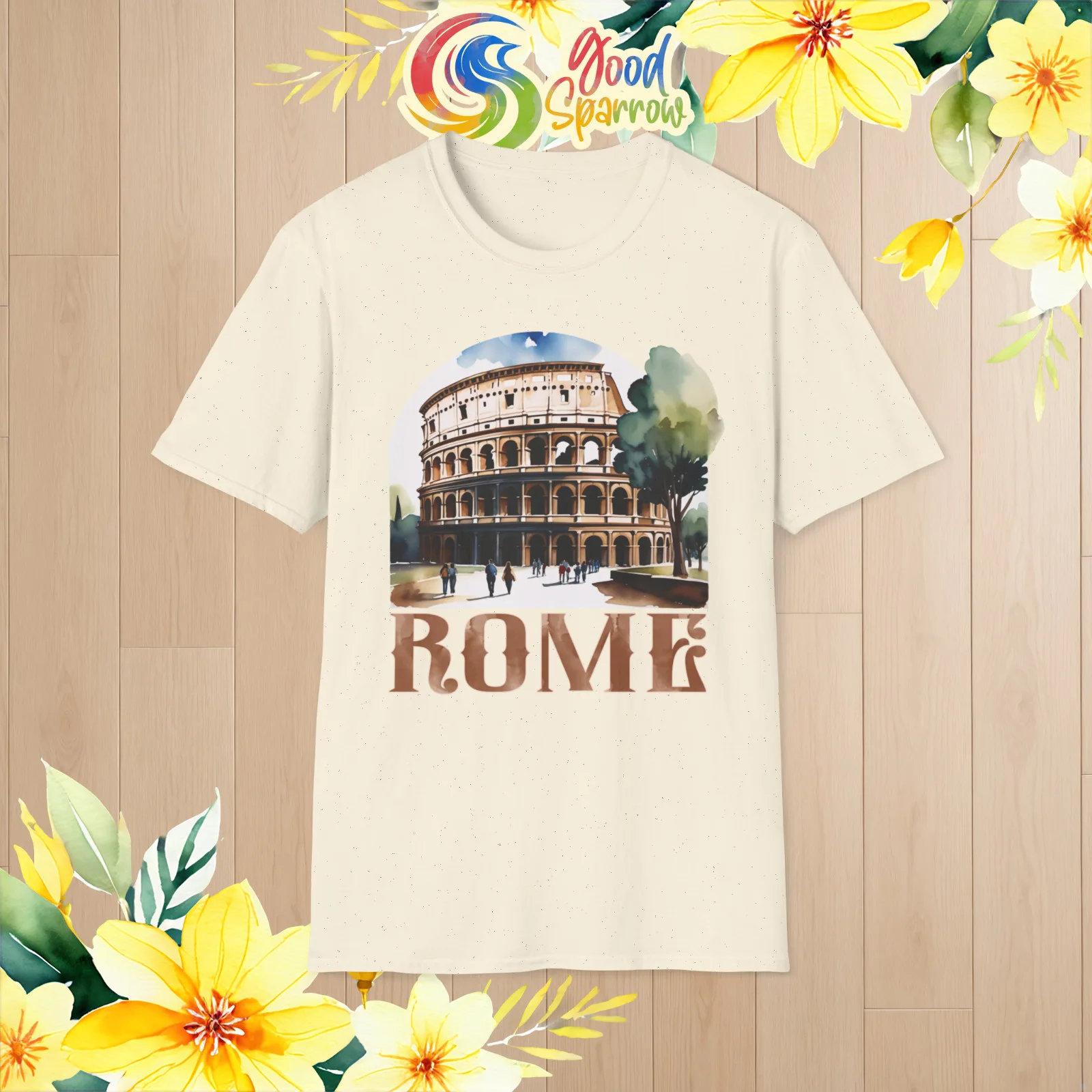 Comfortable Rome Colosseum T-shirt, Casual Soft Artsy Tee, Cotton Watercolor Top