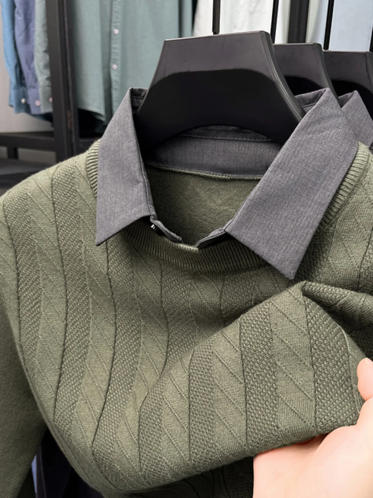 

Men's Casual round Ne Knitwear irt Collar Base Layer Trendy Winter Warm Faion Ci Sle Long Sve Thiened Inner Wear