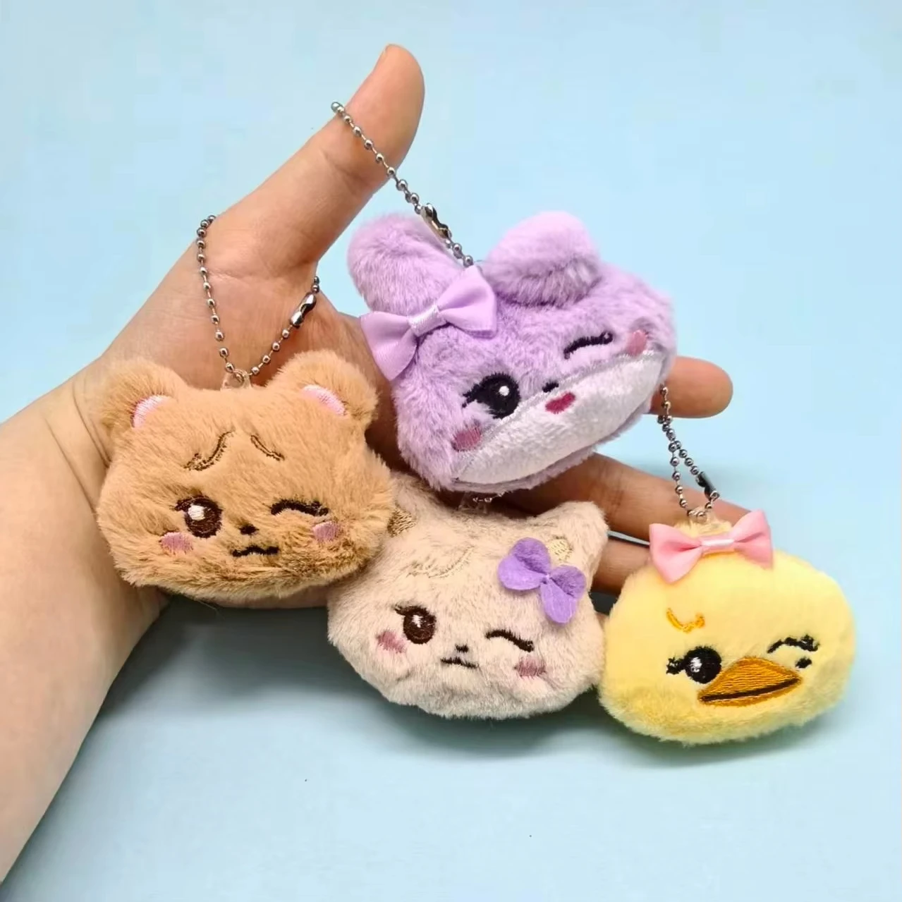4pcs Cute Bow Bunny Bear Duck Stuffed Doll Animal Keychain Cartoon Mini Plush Pendant Kpop Girls Team Fans Gift Backpack Pendant