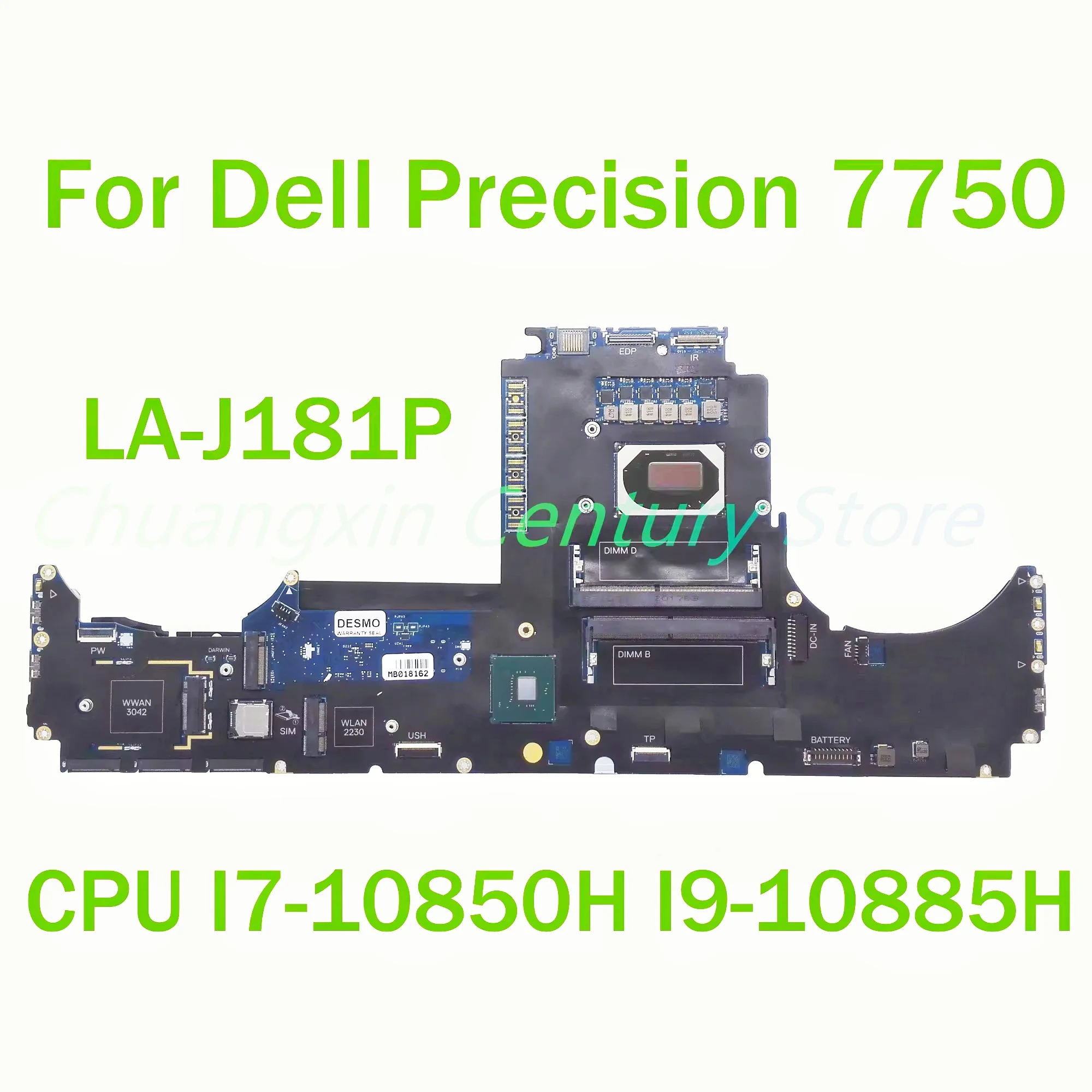 For Dell Precision 7750 Laptop Motherboard LA-J181P with CPU I7-10850H I9-10885H 100% Tested Fully Work