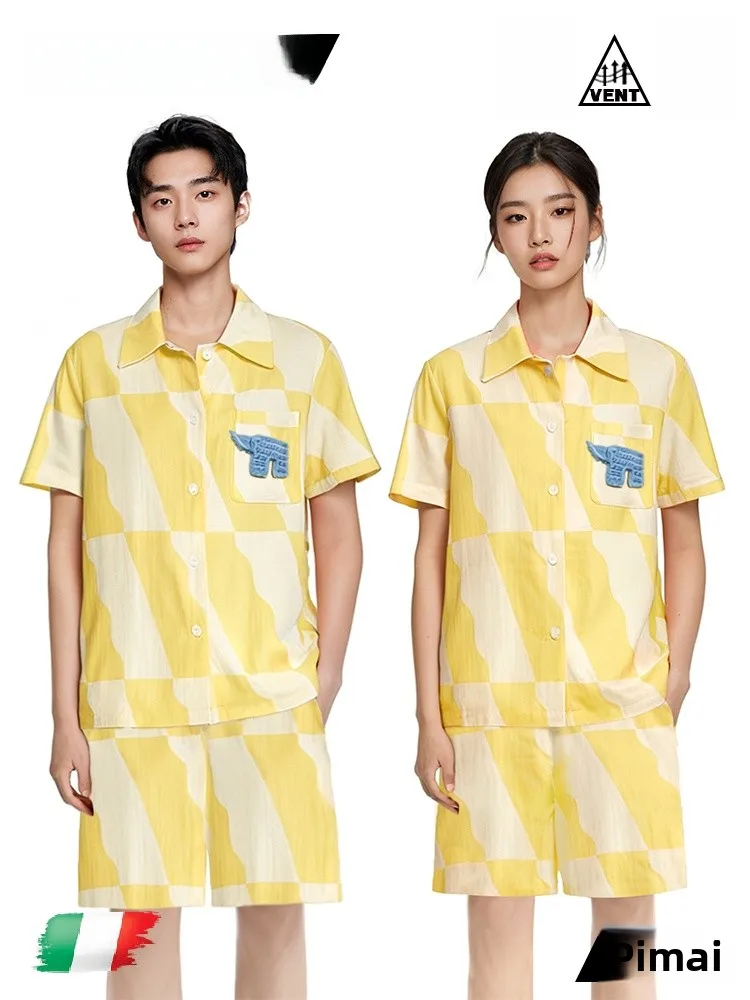 PinkBread Goose Yellow Artistic Cotton Pajamas Couple Style Spring Summer Home Clothes Set Outdoor Wearable Women's Sleepwear
