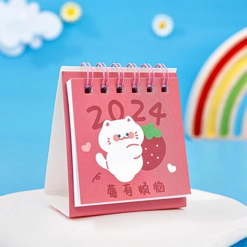 Ally Desktop Calendar、2024 Mini Cartoon Home Office School Decorationsの月刊プランナーをめくる