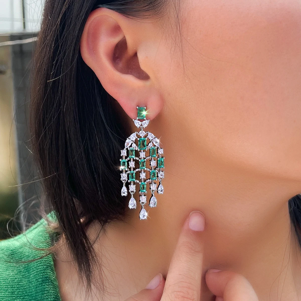 CWWZircons Luxury Europe Royal Cubic Zircon Light Blue Long Tassel Water Drop Earring for Women Engagement Wedding Jewelry E0855