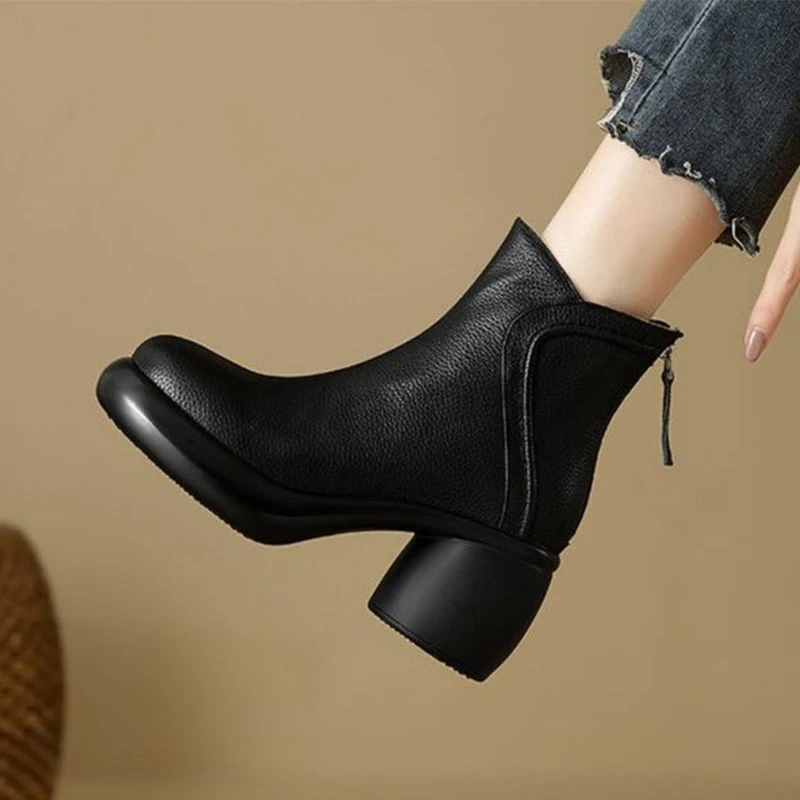 منصة المرأة حذاء من الجلد أحذية عالية الكعب أحذية أنيقة تشيلسي أحذية شتاء 2025 موضة البريدي أحذية من الجلد ماركة Mujer Snow Botas #4
