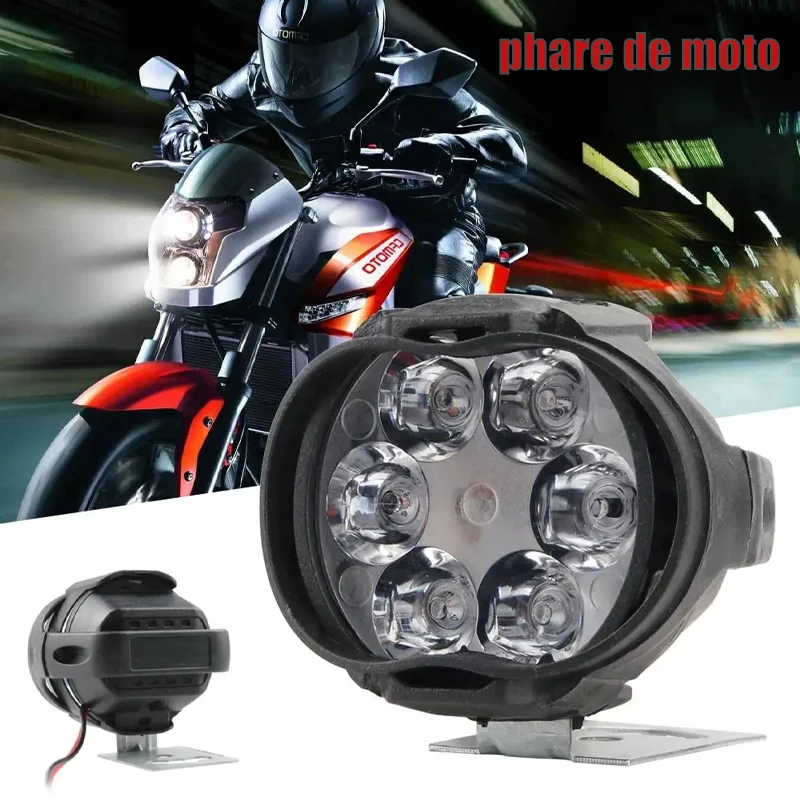

Phare de moto étanche à 6 LED, 2 pièces, lampe auxiliaire de voiture, ampoule antibrouillard, feux de travail blancs universels