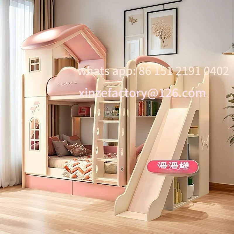 

Customizable bed double bed princess upper and lower child and mother bed Frozen theme castle multi-function combination slide b