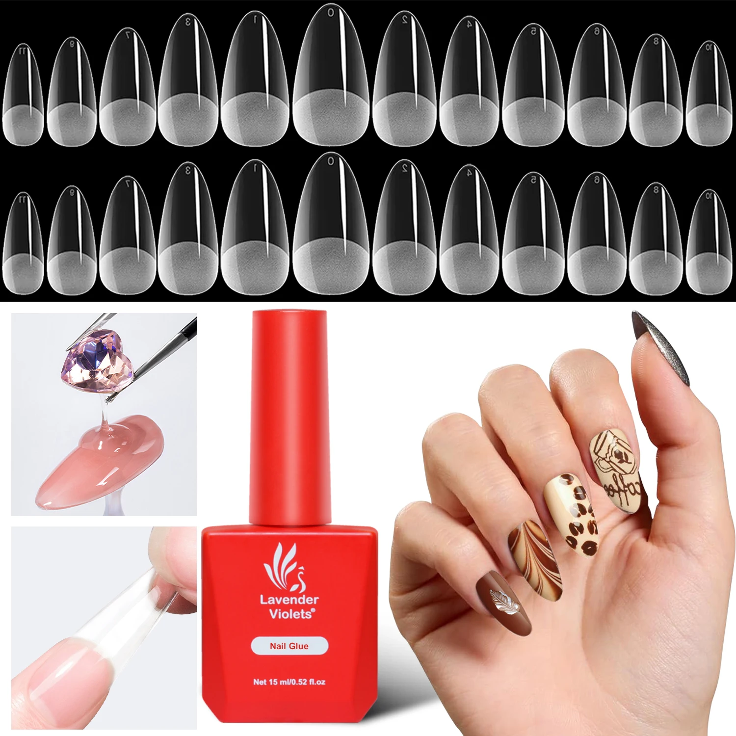 2-teiliges Gel-Nagelset, Mandel-Nagelspitzen und Nagelkleber-Gel-Einweichen, Gel-Nagellack,