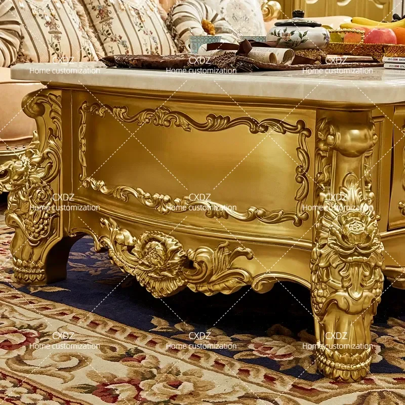 1.8m Solid Wood Coffee Table Champagne Gold Natural Surface Neoclassical TV Cabinet Combination Living Room Furniture