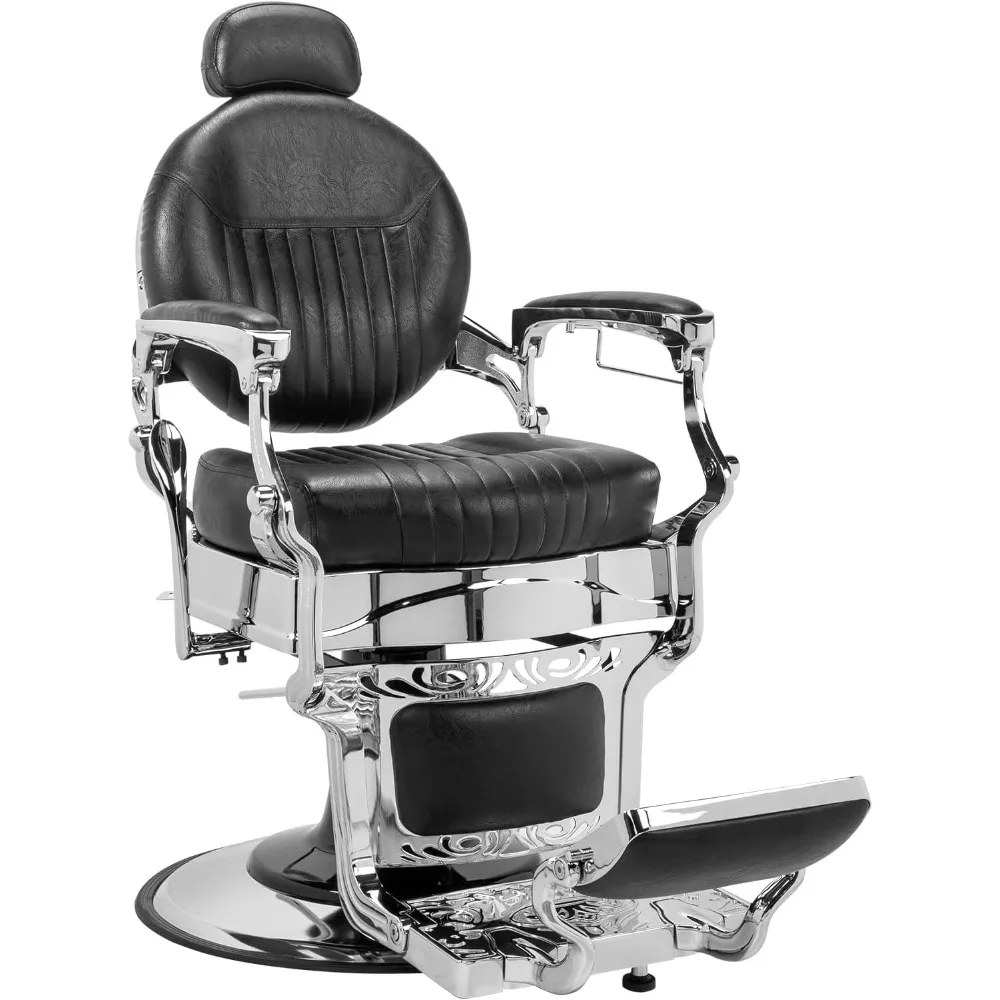 

Heavy Duty Vintage Recline Barber Chair Hydraulic with Headrest, Supports up to 550lbs & 360°Rotatable, Professional