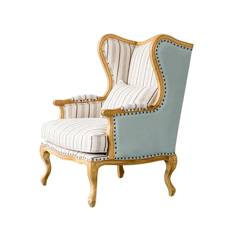 

North American single solid wood oak sofa chair single linen casual chair