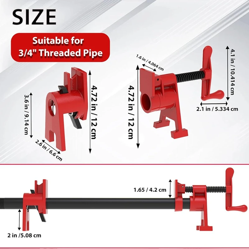 頑丈な鋳鉄パイプクランプ、木製クランプ、木工用固定具、1パック、3、4"