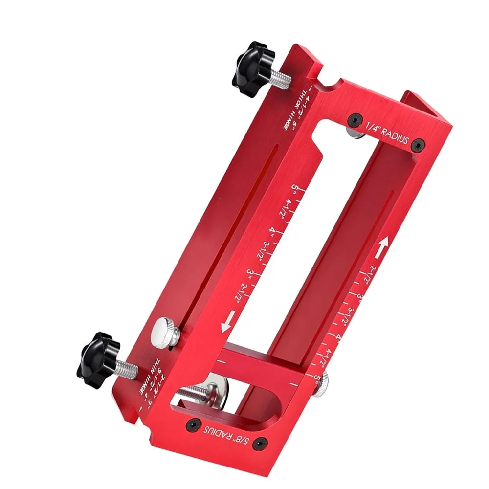 Aluminum Alloy Door Hinge Jig 2.5in-5in Length 5/8in Radius Mortise Jig Red Color Square Corner Types Router Template Kit