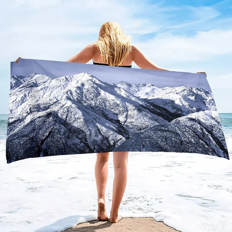 Snow Mountain Beach Towel Microfiber Quick Dry Natural Scenery Bath Towel Sand Free Camping Travel Sports Swimming Pool Towels