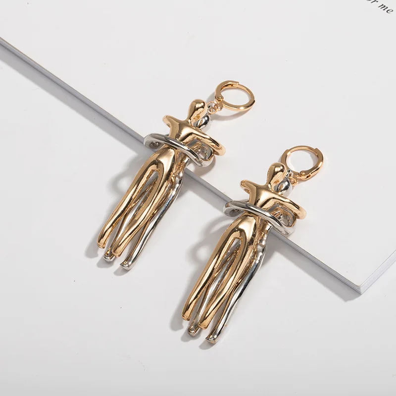 

Metal Jewelry Wholesale Long Gold Silver Color Couple Friend Love Men Female Male Hug Abstract Woman Body Drop Huggie Earrings