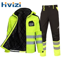 Hi Vis Work Clothes Working Suit for Man Mechanic 3 in 1 Winter Reflective Jacket Men for Work with Detachable Cotton Linner