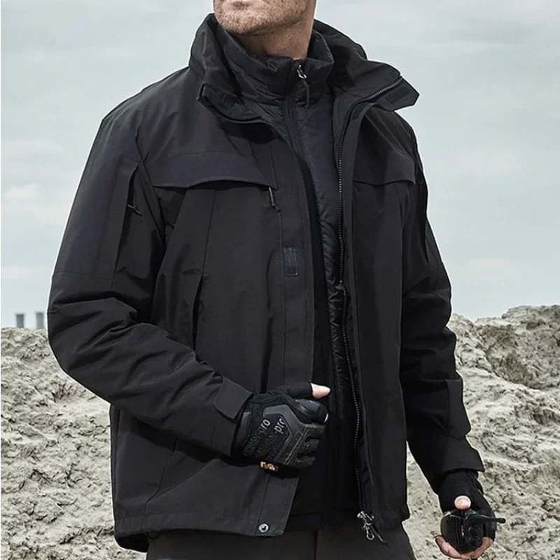 

Man Autumn Two-piece Set Thickened Waterproof Jacket Winter Outdoor 3 in 1 Tactical Windbreaker Coat Outdoor Hiking Detachable