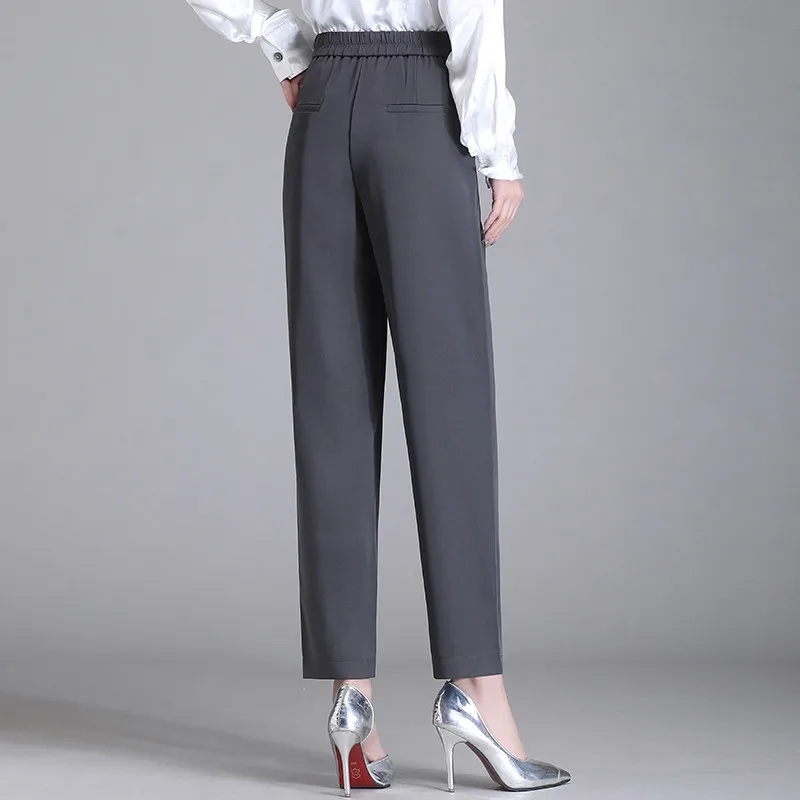 Women's High Waisted Cropped Pants Casual Wide Leg Pants Dark Gray Simple Office Women's Straight Pleated Design Cropped Pants