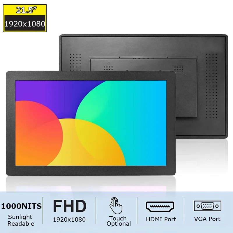 21.5 Inch 1000 Nits Panel Mount 1920x1080 Resistive/Capacitive Touch Screen Monitor With VGA HDMI USB Interface
