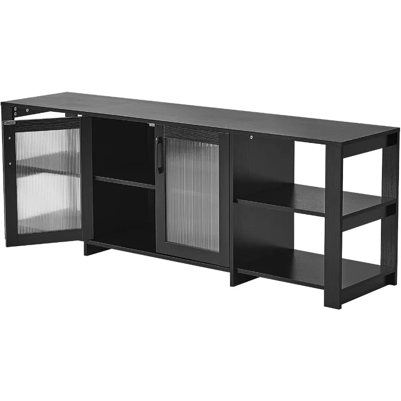 حامل تلفزيون للتلفزيون مقاس 70 بوصة، وحدة تحكم تلفزيون مركز الترفيه، وخزائن تخزين التلفزيون، ووحدة تحكم الوسائط مع بابين ومفتوحين #5