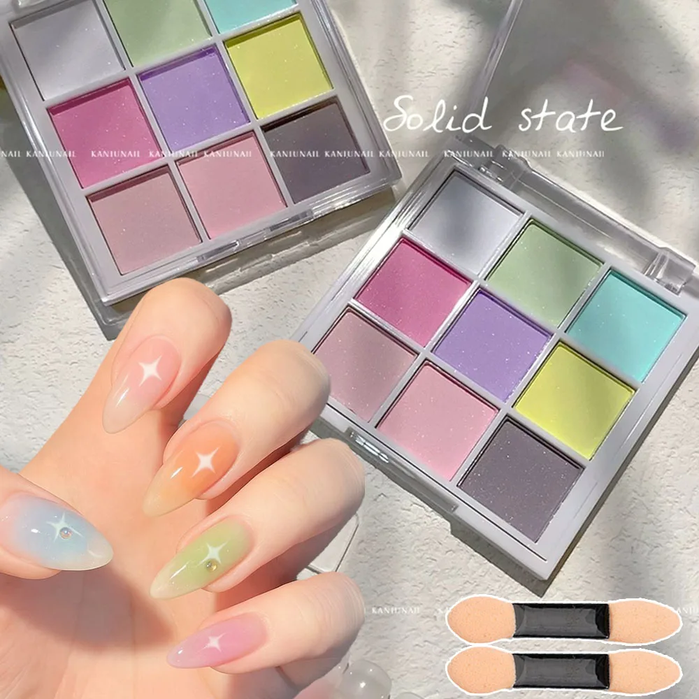 

9 Grid Solid Magic Mirror Nail Powder Palette Gradient Blusher Smudge Pearlescent Powder Glitter Nail Rubbing Dust Manicure Deco