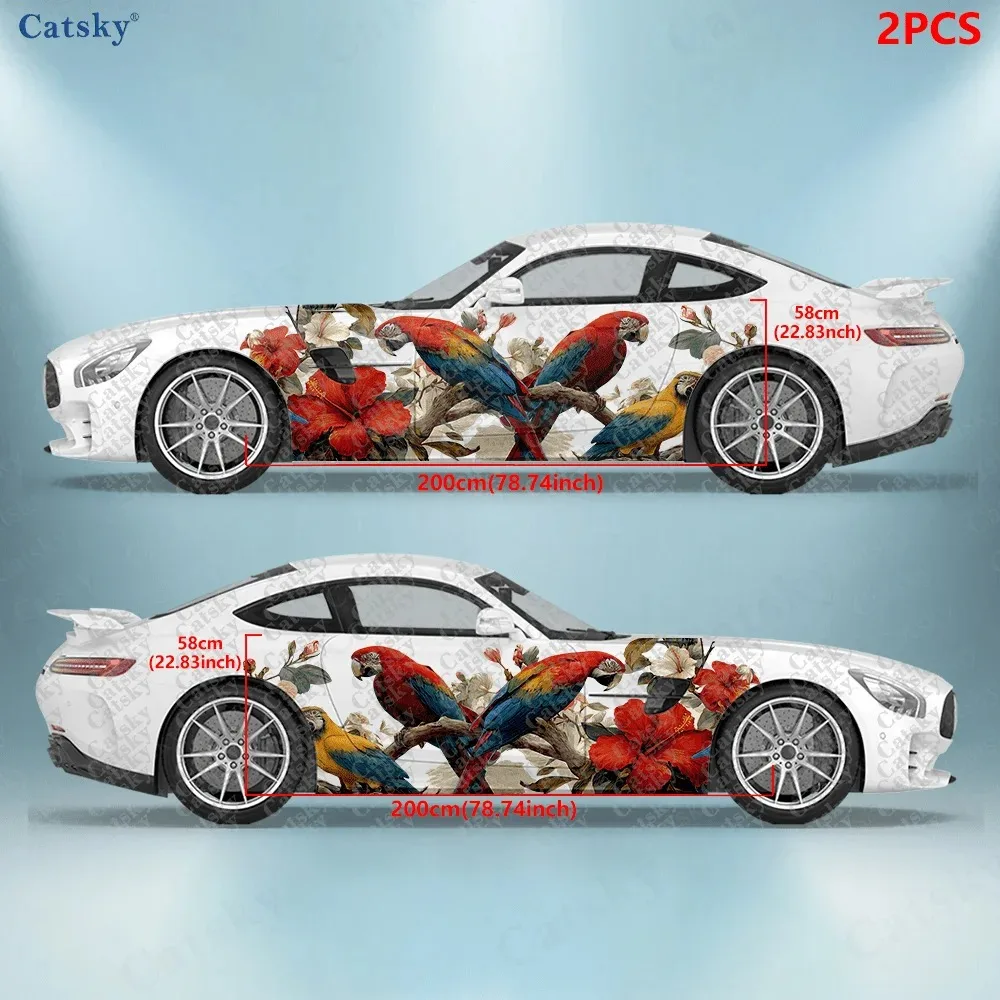 2pcs Tropical Parrot Car Side Decals | Self-Adhesive PVC Waterproof & Scratch-Resistant Stickers, Universal Car Accessory Gift