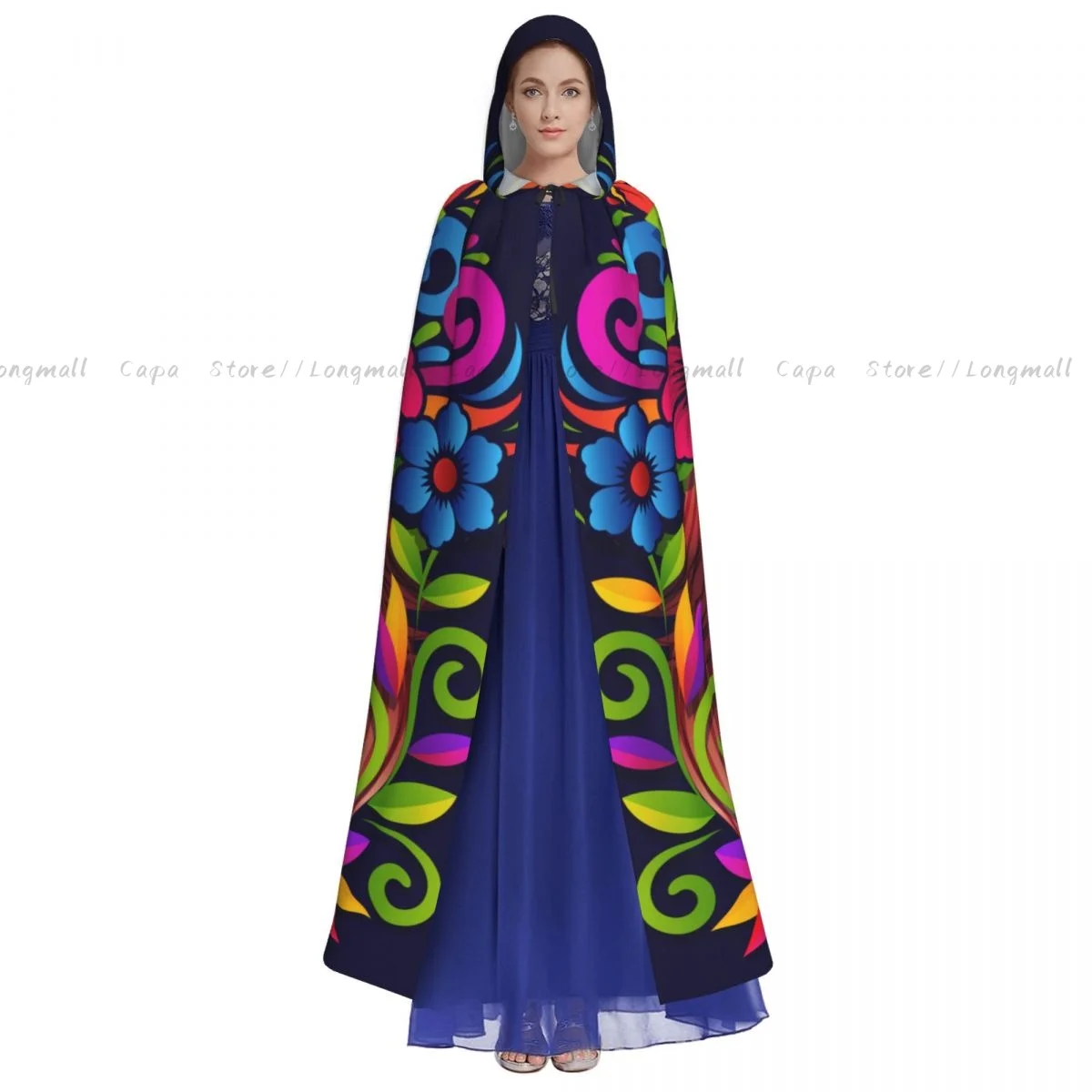 Sugar Skull La Catrina Hooded Cloak Coat Halloween Cosplay Costume Vampire Devil Wizard Cape Gown Party