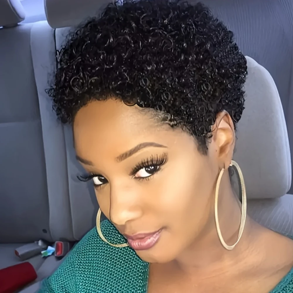 

Short Afro Kinky Curly Wig Pixie Cut Wigs Human Hair Afro Human Hair Wigs for Women Full Machine Made Wigs