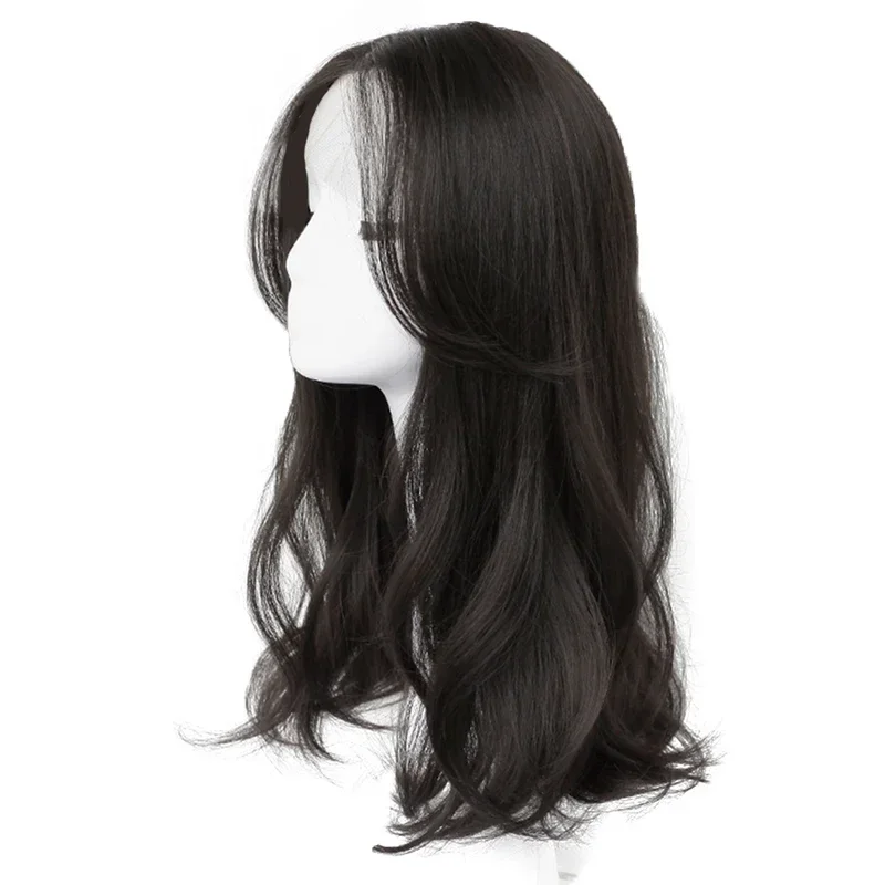 AS Long Synthetic Curly Wigs With Center Bangs Natural Dark Brown For Women Cosplay Heat Resistant Fiber CMM221