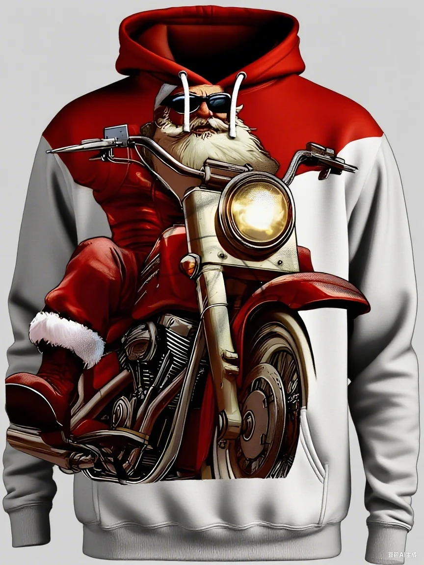 

Santa Claus Motorcycle Graphic Men's Hoodies 3D Print Hip Hop Streetwear Sweatshirts X'mas Oversized Pullovers Top Male Clothing