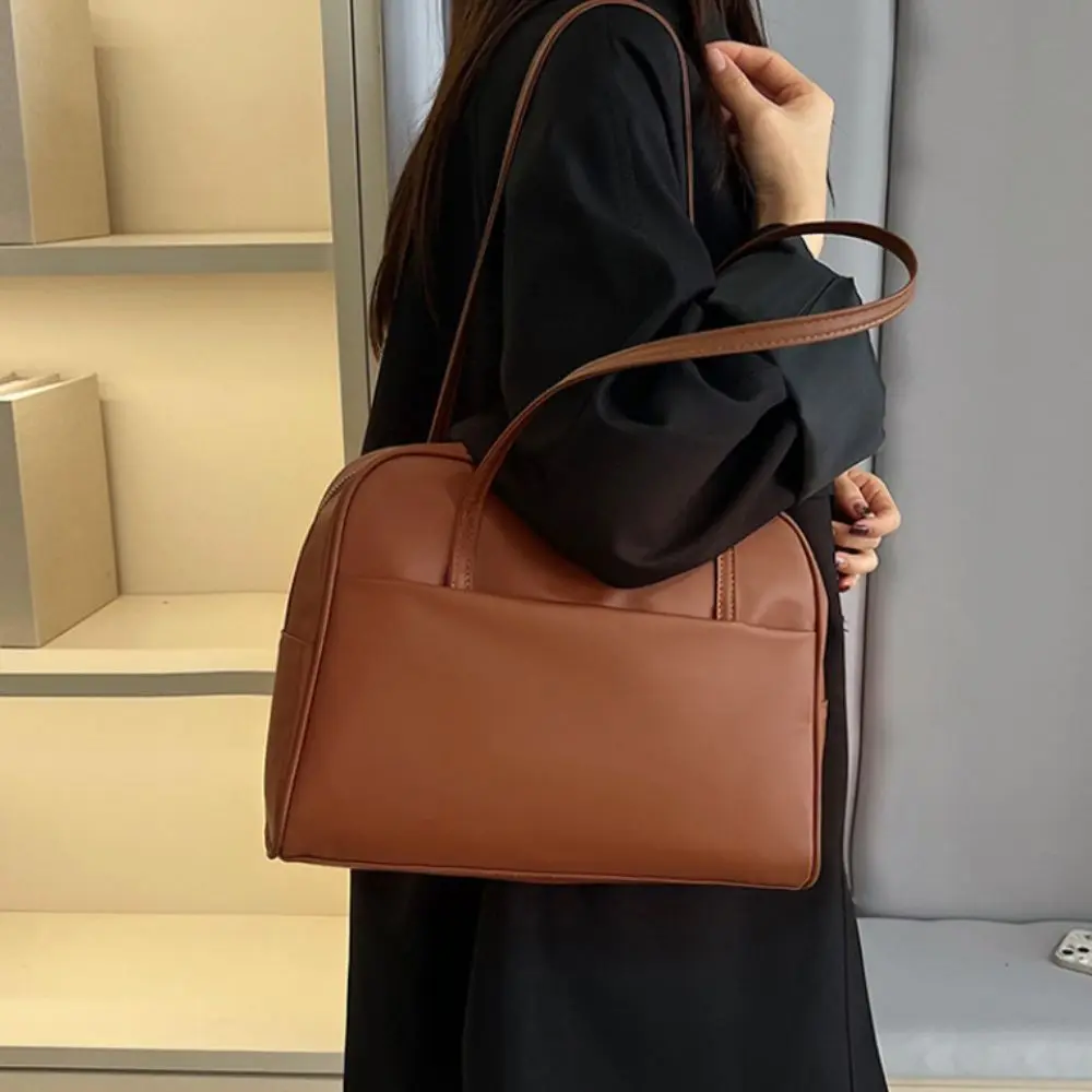 

Fashion Korean Style Boston Shoulder Bag Solid Color Large Capacity Pu Leather Tote Bag Travel Casual Women's Handbag Girls