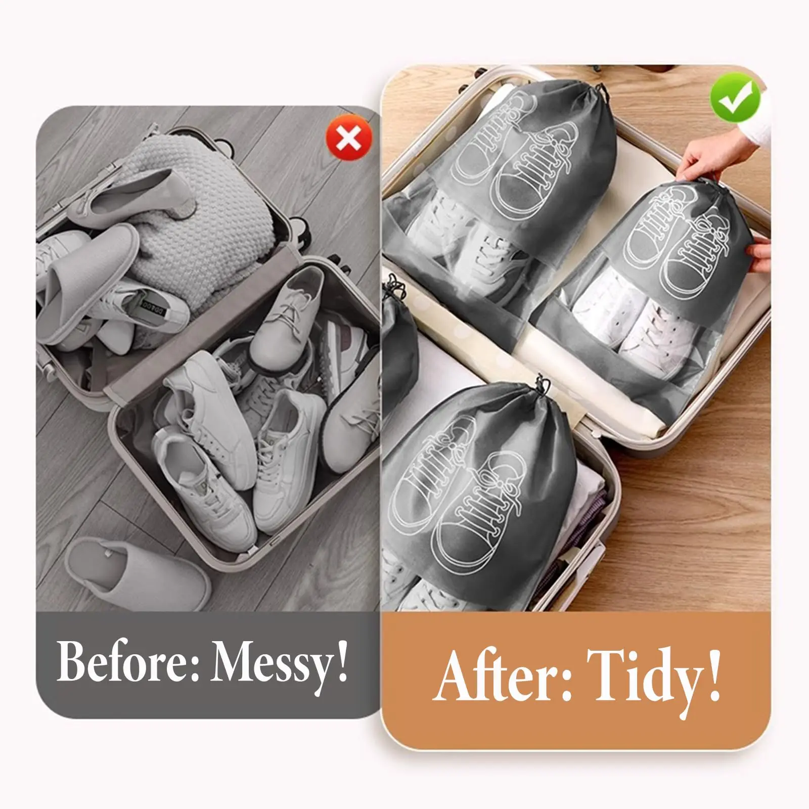 15 Pcs Portable Travel Shoe Bags Waterproof Non-Woven Shoe Organizers Storage Drawstring Pouch Packing Organizers with Rope