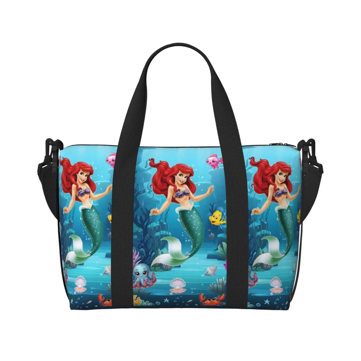 

Custom The Little Mermaid Tote Bag for Women Large Capacity Fish Anime Beach Gym Travel Bags